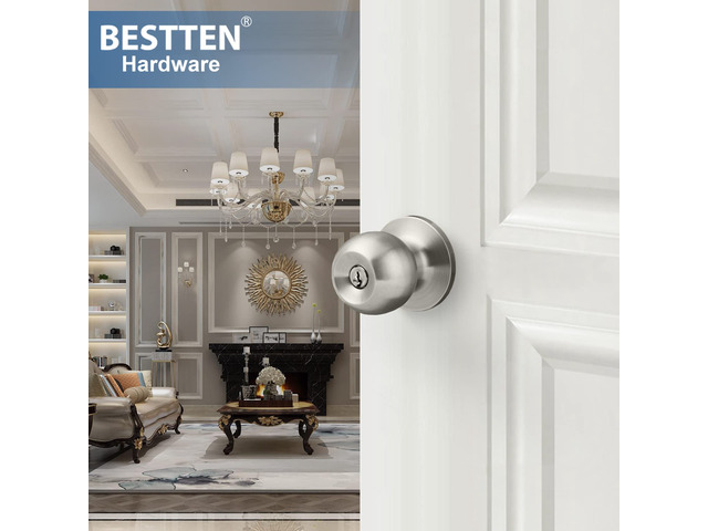 6 Pack Door Knob with Lock and Key, Keyed Different, Satin Nickel Easy to Install, Exterior Door Lock For Entrance and Front Door