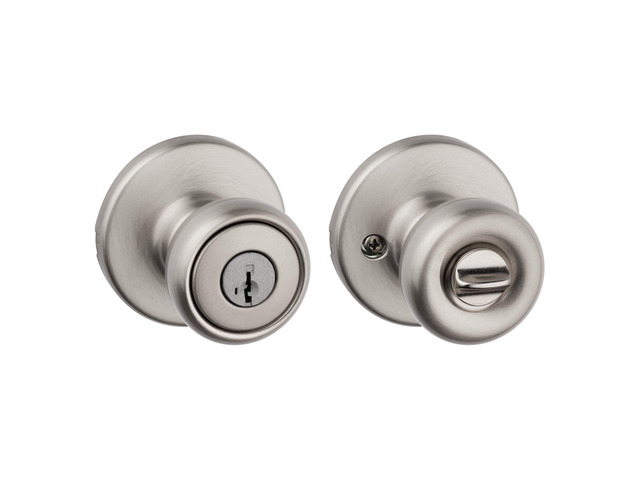 Tylo Entry Door Knob with Lock and Key, Secure Keyed Handle Exterior, Front Entrance and Bedroom, Satin Nickel, Pick Resistant SmartKey Rekey...