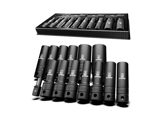 1/2' Drive Impact Socket Set, Metric Deep with Drill Adapter 14PCS HeavyDuty Cr-V Steel Impact Sockets, 6-Point Grip,High Torque Ready for Auto...