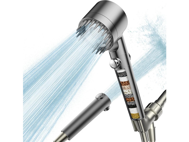 Filtered Shower Head with Handheld,High Pressure Shower Heads Filter ON/OFF Switch,4 Spray,Built-in Power Wash,Detachable Showerhead,Silicone...