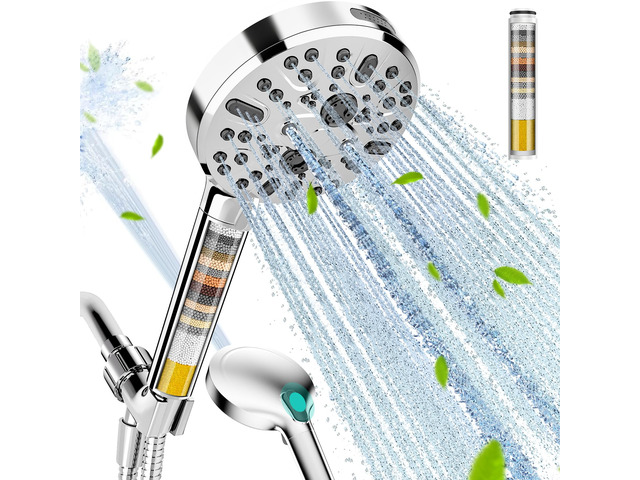 Filtered Shower Head with Handheld - High Pressure 9 Spray Modes Showerhead with 16-Stage Water Softener for Hard Water - Purifying Detachable Hand...