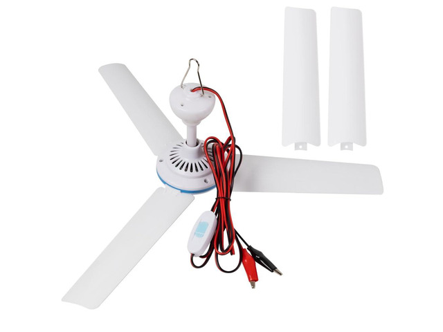 DC 12V Portable Ceiling Fan 19.7Mini Hanging Ceiling Fan Camping Tent Fans for Outdoor RV Gazebo, Battery Powered Ceiling Fan Silent Design
