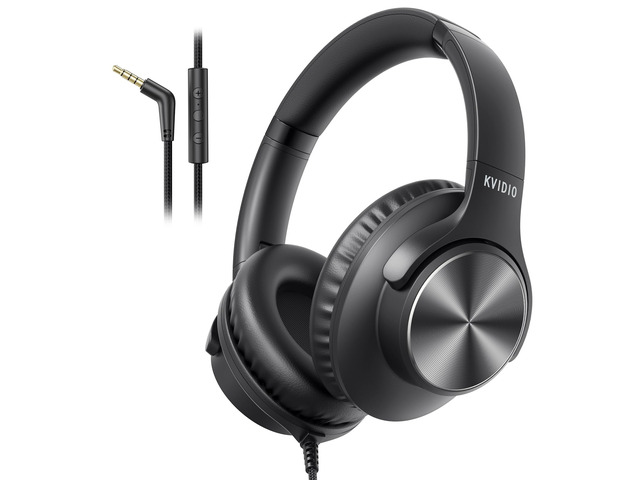 Wired Headphones with Mic, Over-Ear 3.5mm Corded Headphone for School Black Foldable Plug in Headphones for Teens Classroom Travel, 4.9ft...