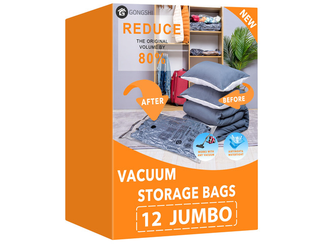 Vacuum Storage Bags for Clothing, 12-Pack, Jumbo Ideal for Comforters, Blankets, Bedding and Bulky Clothing; Great for Closets, Seasonal Storage,...