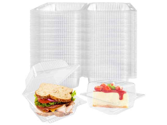 200 Pcs Clear Plastic Take out Containers,Disposable Fancy Hinged Top Square Clamshell Food Boxes,Cake Slice Containers Clamshell Takeout Tray with...
