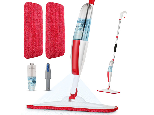 Wet Spray Mop for Floor Cleaning with 14 oz Bottle & 2 Microfiber Pads Refillable bottle, washable pads, dry/wet use for home or commercial...
