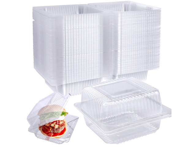 100 Pcs Clear Hinged Plastic Containers with Lids,Individual Cake Slice Containers,Square Plastic Food Container,Disposable Clamshell Take Out...