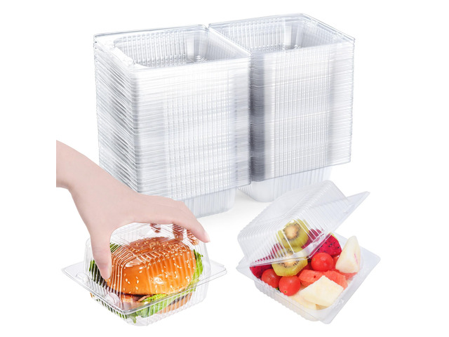 100 Pcs Heavy Duty Plastic Clear Clamshell Food Containers with Lids Disposable Hinged Individual Cake Slice Containers, To Go Food Containers for...