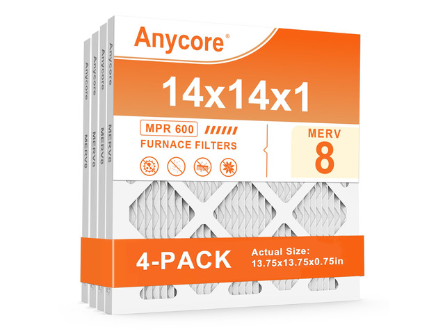14x14x1 Air Filter 4 Pack MERV 8 HVAC AC Furnace Pleated Air Filters for Home Office MPR 600 FPR 5 Actual Size: 13.75x13.75x0.75 inch