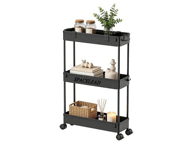 Slim Storage Cart 3 Tier,Bathroom Organizer Rolling Utility,Mobile Shelving Unit Slide Out for Office, Kitchen, Laundry Room & Narrow Places,Black