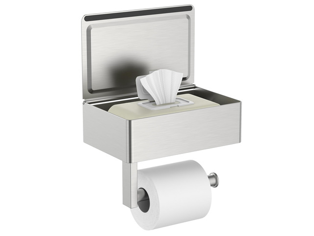 Toilet Paper Holder with Shelf, Wall-Mounted Modern Wipes Dispenser Brushed Nickel Toilet Paper Holder with Storage for Bathroom Fits Wipes,...