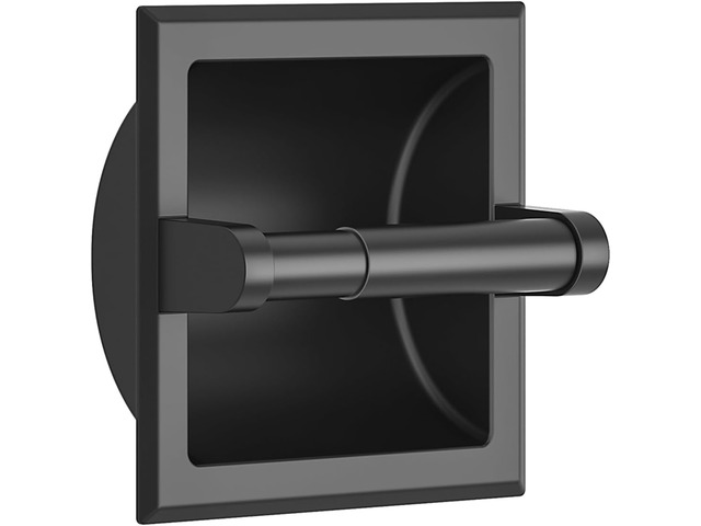 Recessed Toilet Paper Holder, Wall Mount Bathroom Tissue Holder Matte Black in Wall Toilet Paper Dispenser Insert SUS304 Stainless Steel...