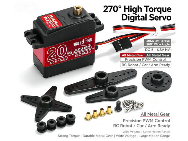 JS6620 IP66 Waterproof Digital RC Servo 20KG High Torque Double Bearing 270° Rotation Servo Motor for RC Car Robotic Arm Pan-Tilt DIY Hobby Models
