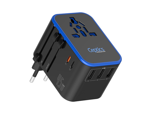 45W Universal Travel Adapter w/ 3 USB-A, 2 USB-C & Universal Input International Power Adapter, Type A, C, G & I Plugs, Universal Socket for Global...