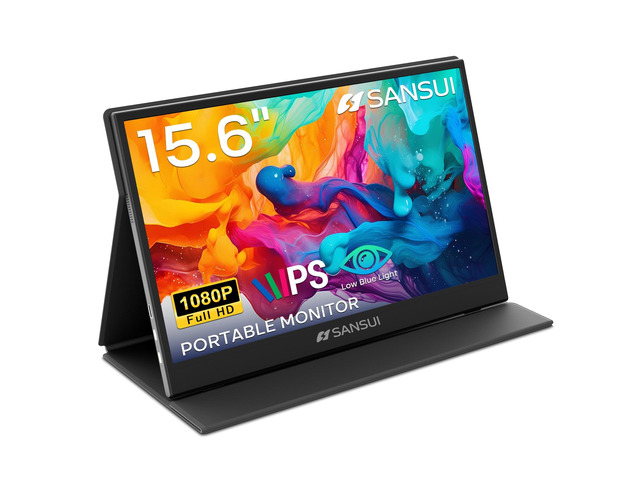 15.6 Inch Portable Monitor, 1080P Travel Monitor for Laptop, Switch USB Type-C/HDMI, FHD IPS Screen, Dual Speakers Built-in, PU Leather Stand...