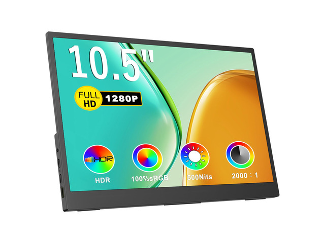 Small Portable Monitor 10.5' 500 Nits 2000:1 FHD 1280P IPS Screen, Ultra-Slim Mini Monitor w/Kickstand & Dual Speaker, USB C HDMI HDR Portable...