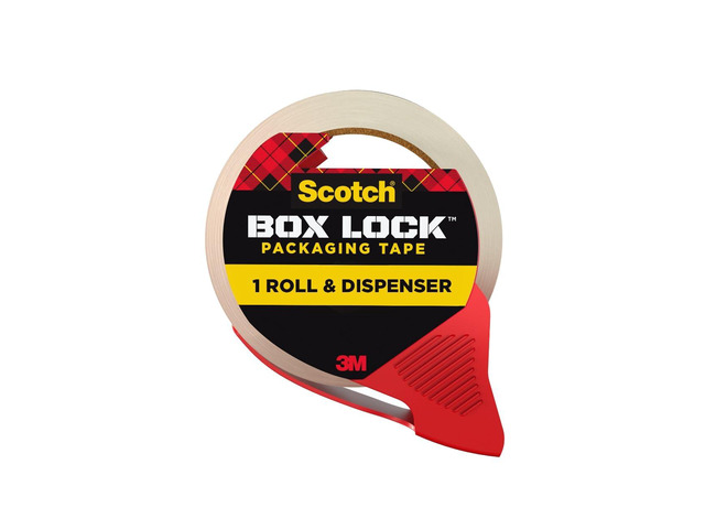 Scotch Box Lock Packing Tape, Clear, 1.88 in x 38.2 yd Extreme Grip Moving Tape, 1 Roll and 1 Tape Dispenser