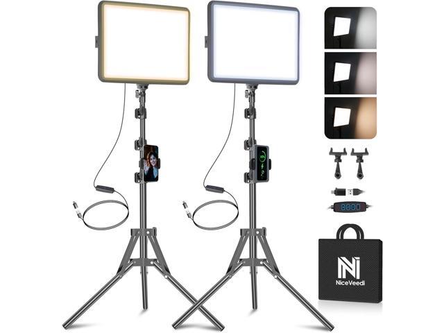 2-Pack LED Video Light Kit, NiceVeedi Studio Light, 2800-6500K Dimmable Photography Lighting Kit with Tripod Stand & Phone Holder, 73' Stream Light...