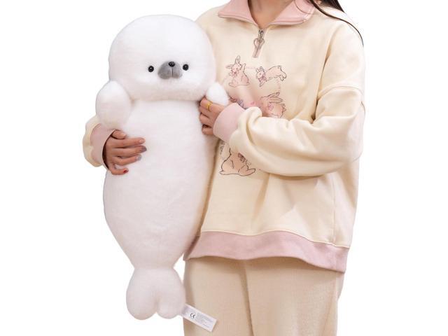 White Cute Seal Plush Pillow, 26' Large Chubby Fat Seal Stuffed Animal, Fluffy Soft Cuddly Long Body Pillow, Home Decor Cushion Birthday Gift...