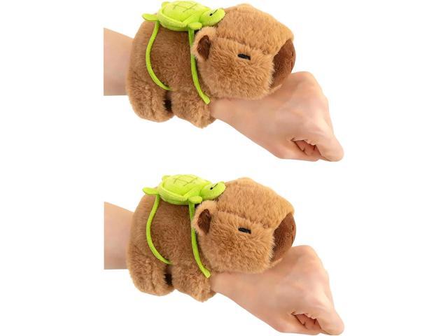 2-Pack Plush Capybara Slap Bracelets, 7' Cute Capybara Plush Stuffed Animals with Turtle Backpack, Fluffy Plushy Kawaii Birthday Gift Stuffy Toys...