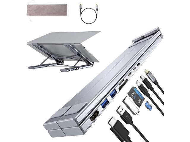 Laptop Stand with Docking Station, 8 in 1 USB C Hub HDMI Portable Laptop Stand for Desk with USB Ports, Multiport USBC Dock Stands Foldable...
