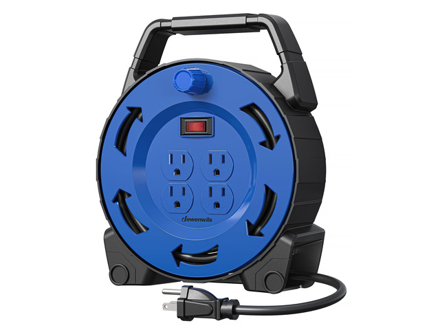 Hand Wind Retractable Extension Cord Reel with 30FT Power Cord 16/3 AWG SJTW, 4 Grounded Outlets, 13 Amp Circuit Breaker for Garage Shop,...