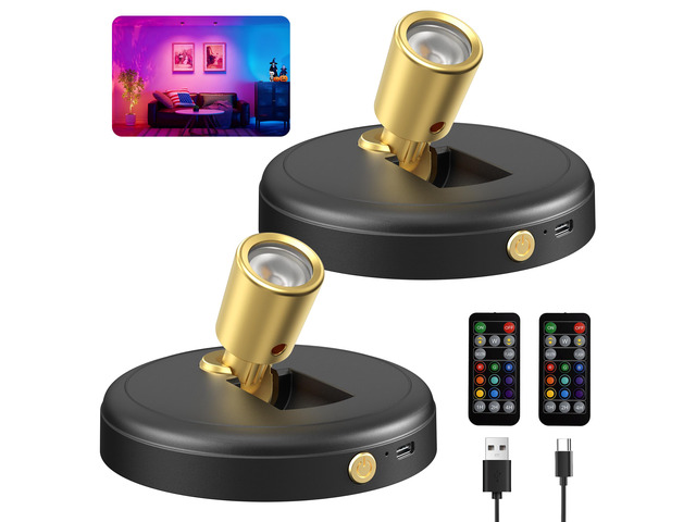 Spot Lights Indoor RGB Spotlight: Rechargeable Color Changing Wireless Uplights Indoor - Plants Tree Artwork Model Picture Display Accent Lighting...