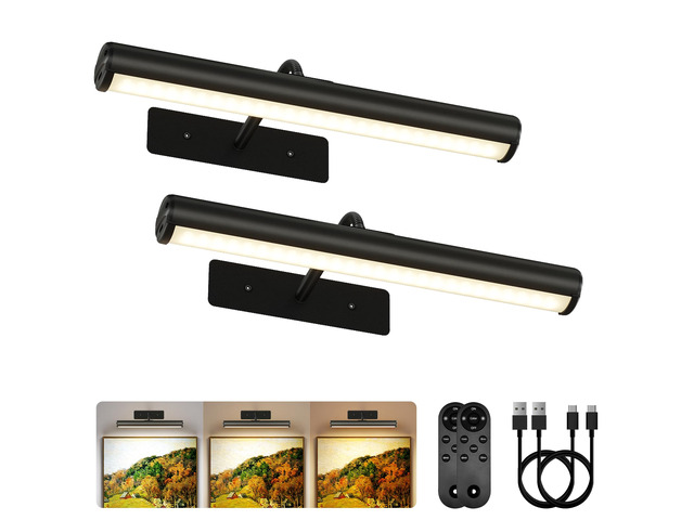 2Pcs Black Wireless Picture Lights with Remote Control 13inch, 4000mAh Rechargeable Battery, Art Lights, Dimmable, 3 Color Temps, LED Painting...