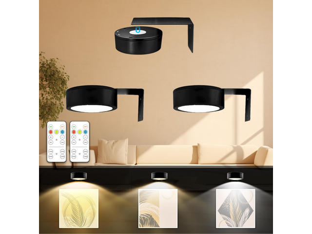 3PACK Picture Light Battery Operated with Remote, Painting Light for Wall Art with 3 Lighting Colors Dimmable, LED Art Display Accent Light on Wall...