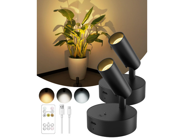 Spotlights Indoor with Remote, 3000Mah Rechargeable Wireless Plant Light Up Lights with 3 Colors & Dimmer, Small LED Picture Lights for Painting,...