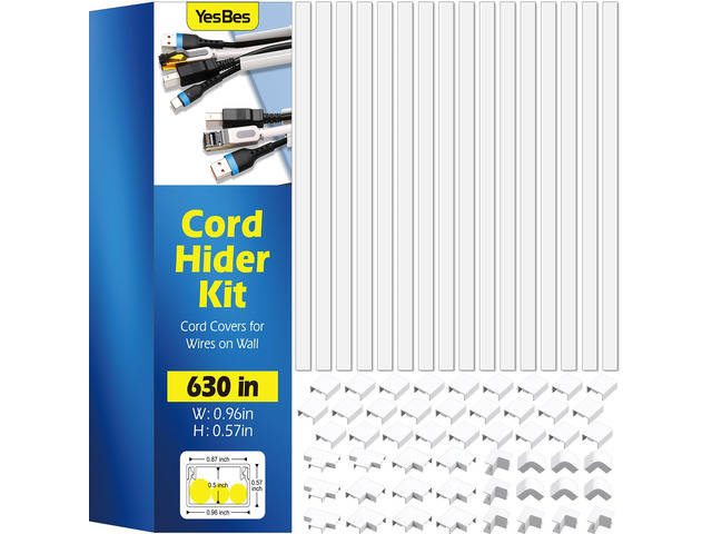 630in Cord Hider Kit, Paintable Cable Raceway, Cord Covers for Wires on Wall, Cord Hider for Wall Mount tv, tv Cable Hider Wall kit, Wire Covers...