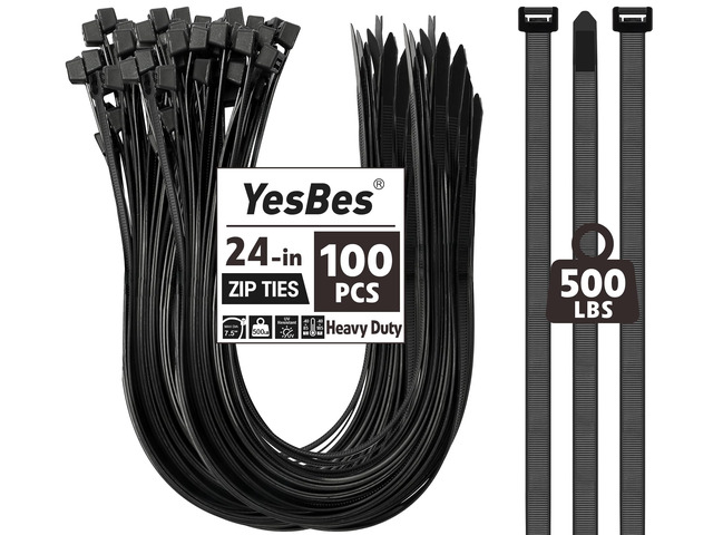 100 PCS Zip Ties 24 Inch Heavy Duty, Large Cable Ties 500lbs Tensile Strength, Black Zip Ties for Indoor and Outdoor Use, UV Resistant Wire Ties