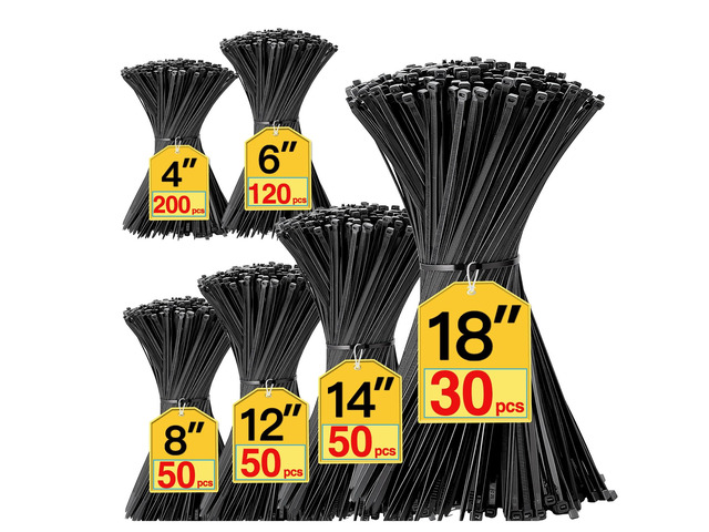 Black Zip Ties Assorted Sizes 4+6+8+12+14+18 inch, 500 Pack Cable Ties, UV-Resistant Zipties, Multi-Purpose for Home, Office, Garage & Cable...