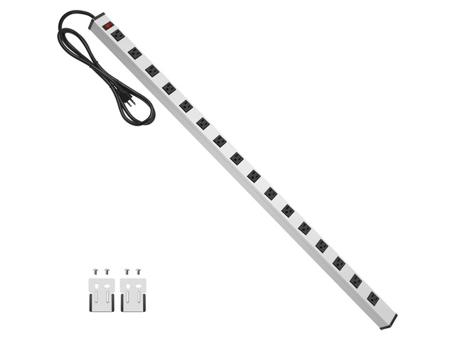 Long Metal 16 Outlet Wide Spaced Power Strip, Silver, 25 FT Cord Heavy Duty Wall Mount Outlets for Garage Industrial Workshop, ETL Listed, 15A,...