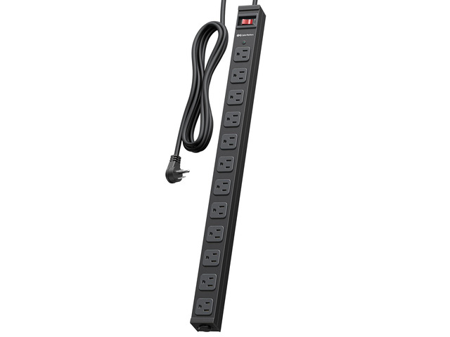 [ETL Certified] 12-Outlet Surge Protector Power Strip, 8ft Wall-Mountable, Metal, 2100J, 15A Circuit Breaker, for Garage/Workshop, Black