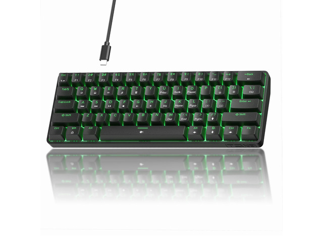 TMKB 60% Mechanical Gaming Keyboard, Red Linear Switch, Wired, Black LED Backlight, Anti-Ghosting, Detachable USB-C, Double-Shot Keycaps, 61 Keys