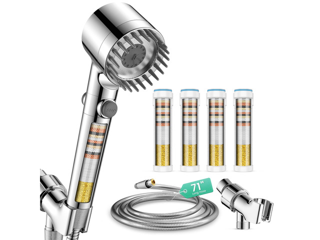 Filtered Shower Head with Handheld 4PCS Filters ShowerHead 4 Spray, High Pressure Shower Heads with ON/OFF Button, Water Softener for Hard Water,...