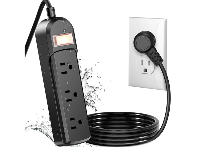 Outdoor Power Strip Weatherproof, 3 AC Outlets 6FT Extension Cord Wall Mountable, On/Off Switch, 13A/1625W Heavy Duty, for Patio Garden RV Outdoor