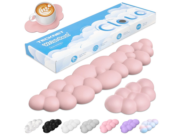 Cloud Keyboard Wrist Rest Set, Cloud Wrist Rest with Non-Slip Base, PU Leather Wrist Pad for Keyboard with Ergonomic Memory Foam for Computer...