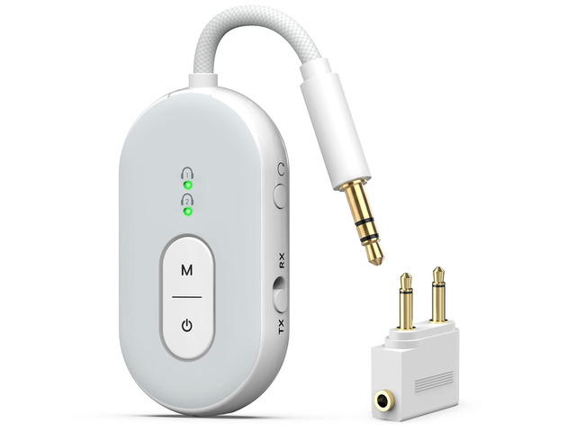 Bluetooth 5.3 Wireless Audio Transmitter & Receiver, 3.5mm AUX Adapter, Supports 2 AirPods or Headphones, 25+ Hr Battery Life, Airplane Bluetooth...