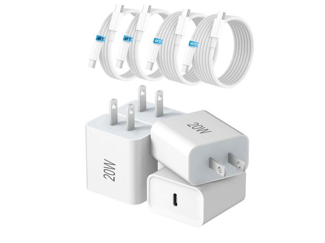 USB C Charger Block, 4 Pack 20W Fast Charge Type-C Adapter, USBC Wall Charger with 4FT/6FT USB C to C Cable for i Phone 17/17 Pro/16/16 Pro/16 Pro...