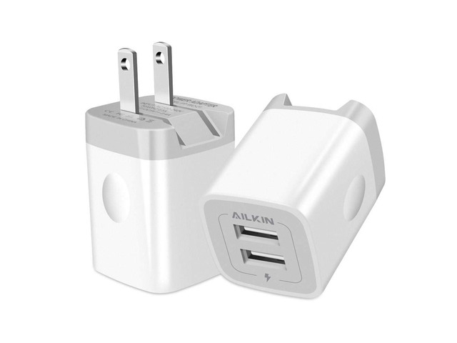 USB Wall Charger, Foldable Charger Adapter, AILKIN 2Pack 2.4Amp Dual Port