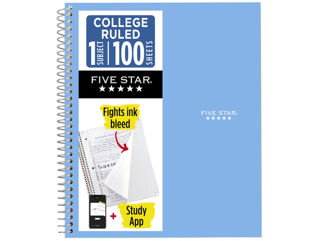 Spiral Notebook + Study App, 1 Subject, College Ruled Paper, 8.5' x 11', 100 Sheets, Blue (Color May Vary) (72565)