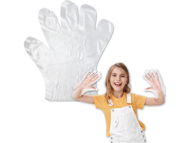 Disposable Gloves - 100 Pcs Small Plastic PE Clear Durable Work for Cleaning Cooking Garden Craft, for 3-12 Years