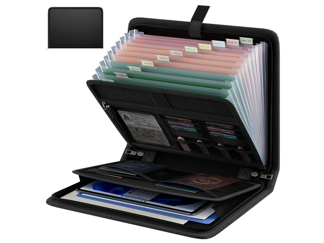 Fireproof Accordion File Organizer, Expanding File Folder with 13 Pockets Portable Document Organizer with Waterproof Zipper & Labels, File...