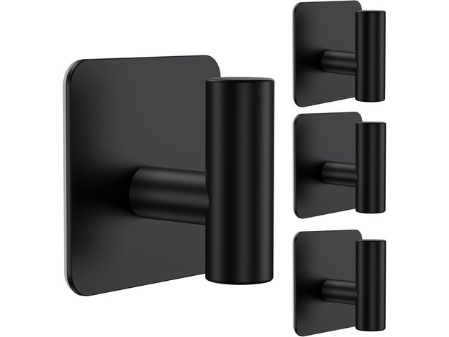 4 Pack Large Heavy Duty Wall Hooks - 26lb Max, Stainless Steel Adhesive Towel Hook, Shower Hooks for Hanging Towel, Coat, Robe, Wall Hook for Use...