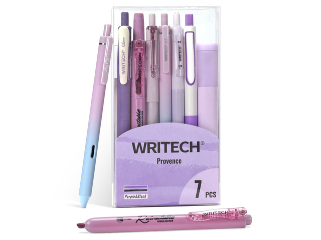 Gel Pens Journaling Highlighters: 0.5 &0.7mm Purple Journal Set 7ct Black & Multicolor Pen Highlighter No Bleed Smooth Writing for Drawing...