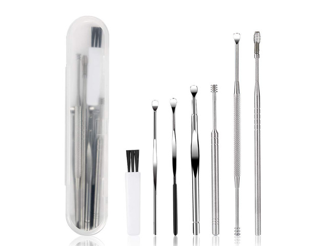 7 Pcs Ear Pick Earwax Removal Kit, BetyBedy Ear Cleansing Tool Set, Ear Curette Ear Wax Remover Tool with Cleaning Brush and Storage Box, Sliver