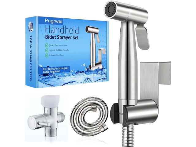Handheld Bidet Sprayer-Bidet Attachment for Toilet, Premium Stainless Steel Adjustabel Water Flow, Leak-Free Hose & Brass 7/8' T-valve, Fits...