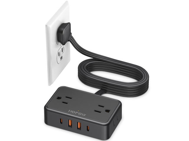 Flat Plug Extension Cord, 4AC & 2A2C, 6 FT Power Strip for Travel Extension Cord with Multiple Outlets, 1625W/13A, 1.62in Wide Spaced, No Surge...